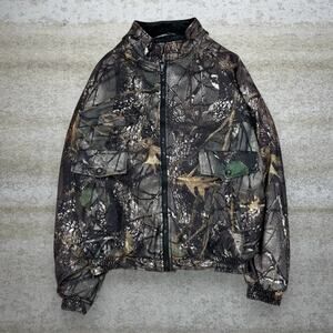 Vintage Hunting Camo Jacket Fleece Full Zip Insulated Woodland Element Gear 90s